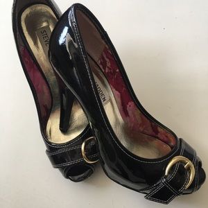 Steve Madden Black Leather Peep Toe Pump Shoes 5,5